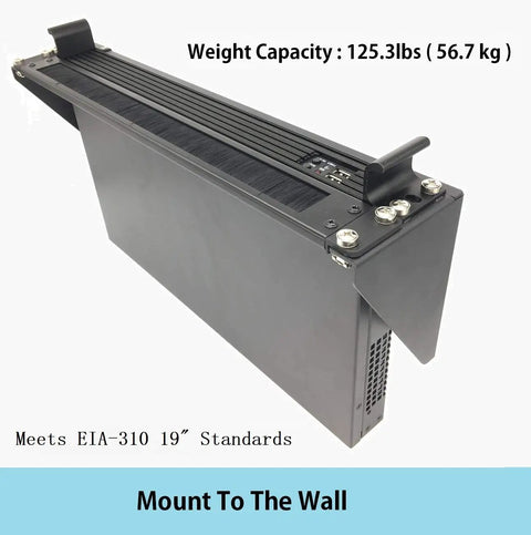 Bulletproof Heavy Duty Vertical Wall Mount Patch Panel Bracket Pack Of Two For 19 Inch Network Gear showing weight capacity and EIA-310 specs.