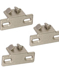 Pro Grade Three Pack Cabinet Hinge Mounting Plates Built For 1 5/8 Inch Overlay Doors, metal, installed for easy cabinet remodeling.