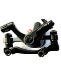 Rock Solid Mechanical Disc Brake Set With Dual Piston Calipers And Six Bolt Rotor, close-up of dual piston caliper in black.