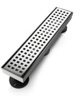 12 Inch Linear Shower Drain With Removable Square Panel, AISI 304 Stainless Steel Brushed Floor Drain With Adjustable Feet, Hair Strainer, 2 Inch Outlet And X Shaped Diversion Groove For No Clog, top view