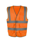 High Visibility Reflective Safety Vest Orange Breathable Unisex Adjustable Fit With Magic Tape Closure And 360 Degree Hi Vis Strips