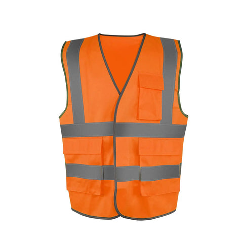 High Visibility Reflective Safety Vest Orange Breathable Unisex Adjustable Fit With Magic Tape Closure And 360 Degree Hi Vis Strips