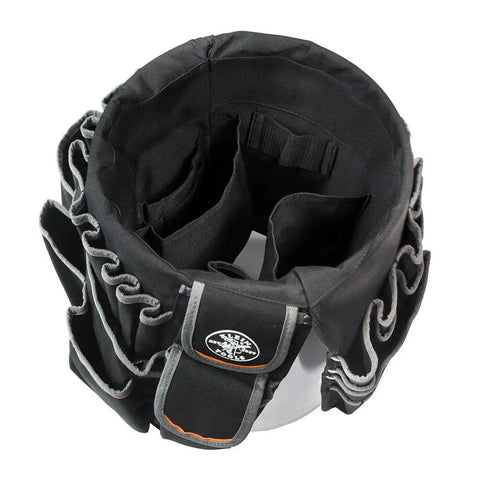 Top view of Beefy Bucket Tool Bag That Fits A 5 Gallon Bucket With 45 Pockets And Chain Tether Double Layer Polyester Edges