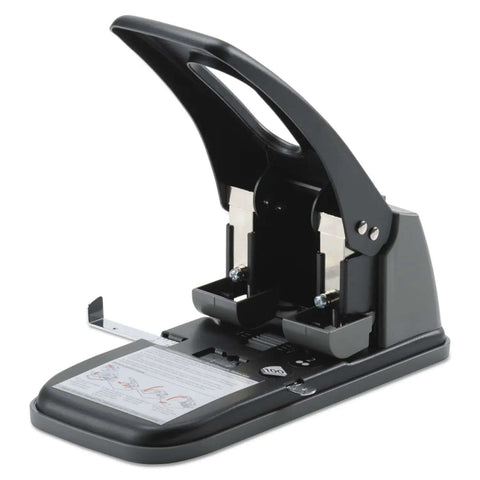 Heavy Duty Two Hole Punch With High Capacity For 100 Sheets Built Tough Metal Construction Wide Handle For Easy Storage Lock In Closed Position Black Finish