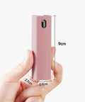 Touchscreen Mist Cleaner Kit With Spray And Wipe Pink Pocket Size Screen Cleaner shown in hand for size reference