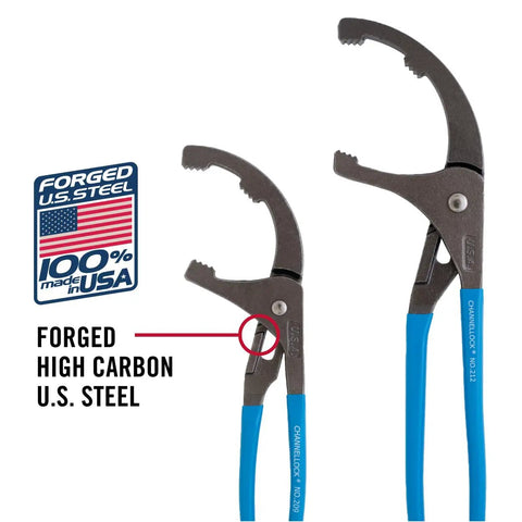 Heavy Duty Oil Filter And PVC Pliers Set With 9 Inch And 12 Inch Pliers Made In USA Forged High Carbon Steel Safe Stop Grip Permalock Fastener