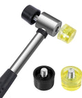 Interchangeable rubber mallet head with black and yellow caps, textured handle, part of Roll Pin Punch Set With Storage Pouch.
