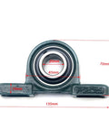 Front view of a metal bearing block with dimensions, part of Pair Rear Axle Track Kit For Go Kart ATV UTV Buggy Quad Snow Rubber Sand Tracks.