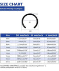 Size chart for 180 Pcs Snap Ring Set For Holes 4 To 20 Mm In 65Mn Spring Steel Phosphated Surface Retaining Rings