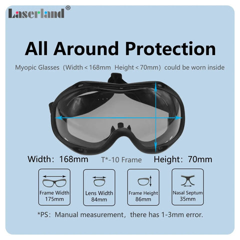 Over Glasses Laser Safety Goggles For 190nm To 550nm Wavelengths Including 355nm 405nm 450nm 473nm 532nm OD6 Blue Green