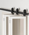 Heavy Duty Bifold Barn Door Hardware Kit For Four Doors, Six Foot Sliding Track System, All Doors Open To One Side, Carbon Steel