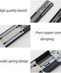 Soft Close Three-Section Drawer Slides With Ball Bearing Runners Black Cabinet Drawer Rails For Furniture Smooth Glide No Slam Heavy Duty Track 50cm 20in Length, showing detailed close-up of metal components and markings.