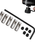 Lybunair RC pinion gear adapter kit with six silver sleeves, six black adapters, and an L-shaped wrench