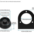 Dimensions diagram of Remote Fuel Tank Filler Neck Straight with Billet Aluminum Gas Cap and Weld On Steel Bracket Black.