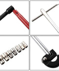 Heavy Duty Carbon Steel Faucet Wrench Set With Knuckle Savers Handles For No Sweat Sink Pulling And Stubborn Fixture Jobs, showing wrenches and attachments.