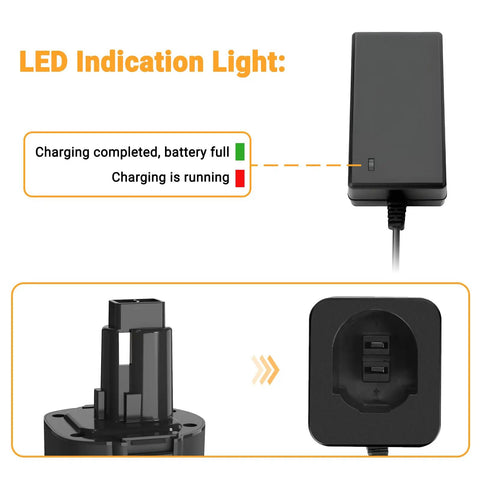 LED indication light on Portable 7.2V To 18V Battery Charger For Black And Decker PS120 PS130 PS140 Ni-MH Ni-Cd Pod Style Batteries