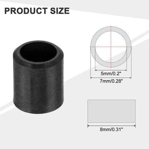 Ten Pack POM Sleeve Bearings 5mm ID X 7mm OD X 8mm Length Self Lubricating Oilless Black Bushings for Small Motors, DIY Projects, RC Cars, 3D Printer Parts, Hobby Machining, size diagram