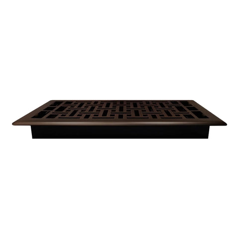 Metal Oriental Style Floor Vent Cover 6x12 With Adjustable Damper Lever Rubbed Bronze Finish, side view of sleek design.