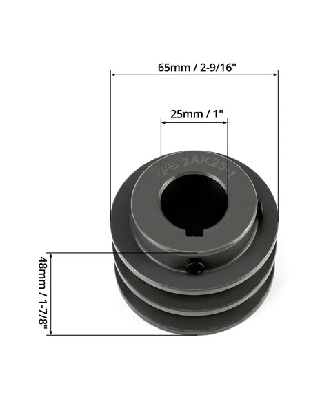Double Groove Pulley 2.55 Inch Outer Diameter With 1 Inch Fixed Bore For A And AX 3L And 4L V Belts Cast Iron Construction Durable Belt Drive Pulley