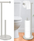 Freestanding Toilet Paper Holder Stand In Brushed Nickel, Stainless Steel, Weighted Base So It Stays Put, Holds 3-4 Rolls
