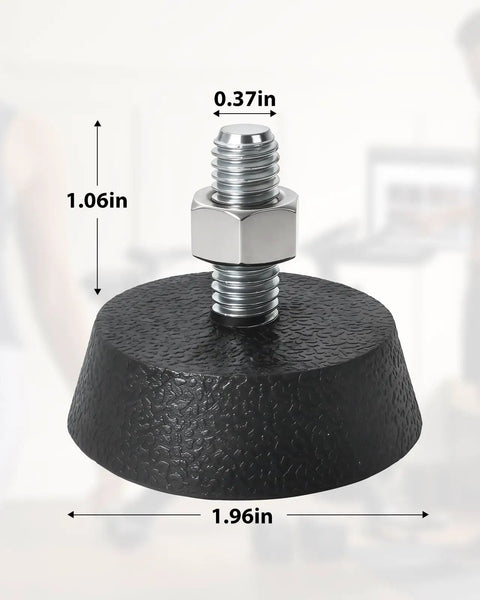 Heavy Duty Spin Bike Leveling Foot Pads 4 Pack With 3 8 Inch Stainless Steel Screws, close-up of rubber pad with dimensions.