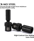Chrome molybdenum steel sockets with laser-etched markings from Three Eighths Inch Drive Shallow Universal Impact Socket Set Built Tough For Tight Spots 6 Point Metric CrMo Swivel Head Includes 8mm Through 22mm 15 Piece Chrome Molybdenum Steel With Black Phosphate Finish And Flexible Reach.