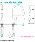 Slick Matte Black Kitchen Faucet With Pull Down Spray And Smooth Single Handle Control Built Like A Brick House With Solid 304 Stainless Steel Absolutely No Sweat Leak Proof Performance Everywhere diagram with dimensions for 1 hole kitchen sink.
