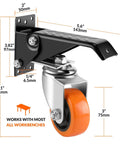 3 Inch Retractable Caster Wheels Set Of 4 Heavy Duty 800 Lb Capacity No Noise Polyurethane Swivel Casters side-view dimensions