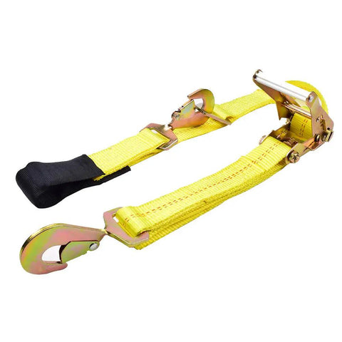 Beefy Heavy Duty Axle Tie Down Straps Kit With Ratchet And Snap Hooks And Floating D Ring, 2 Inch By 114 Inch, 4 Pack, Classic Yellow, 10000 Lb Break Strength, 3300 Lb Safe Working Load
