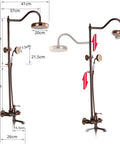 UMJIGF 8 Inch Rose Gold Shower System with Cold and Hot Water Shower Combo Set dimensions with floor-mounted features.