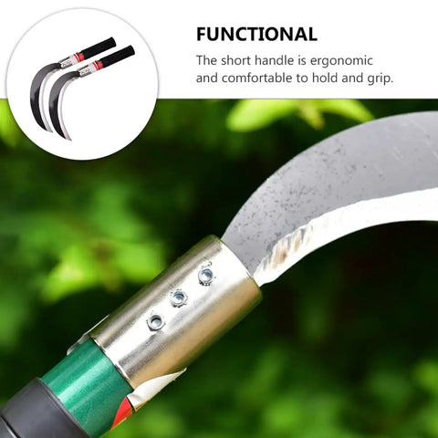 Close-up of Ergonomic Manual Weeder Garden Tool Set Lightweight Manganese Steel Chopping Device For Harvesting And Weeding.