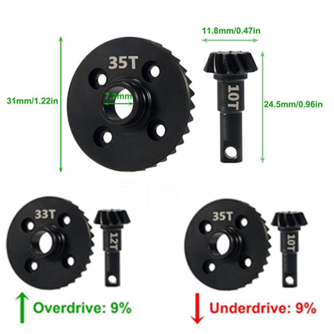 Beefed Up Steel Bevel Gear Set With 12T-33T Overdrive And 10T-35T Underdrive Differential Gears for TRX4 TRX6 RC Crawler