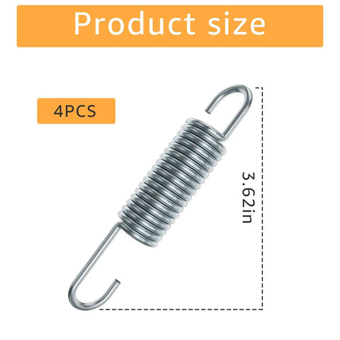 Straight Up Heavy Duty Replacement Recliner Chair Tension Springs With Long Neck Hook Style And Forty Five Degree Bend, Hella Durable Galvanized Steel Wire For Quick Furniture Mechanism Repair, Pack Of Two, showing 3.62 inch size.