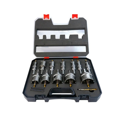 Professional Carbide Tipped Hole Saw Kit For Drilling Wood Plastic And Non-Ferrous Metals 16mm To 50mm Cutter Set, open case