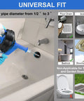 Drain Auger Clog Remover With Drill Adapter being used in a bathtub, showing universal fit for various drain types.