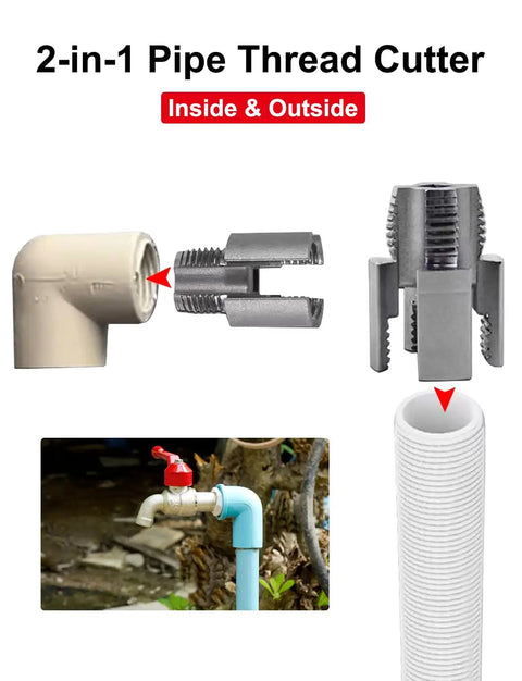 Dual Function Pipe Thread Cutter For Internal And External Threads Drill Compatible PVC Threader Kit One Half Inch And Three Quarters Inch Rethreading Tool For DIYers And Pros Silvery Finish