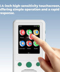 A5 Kids MP3 Player With Bluetooth And 2.4 Inch Touch Screen, No WiFi, shown in use with icons on screen.