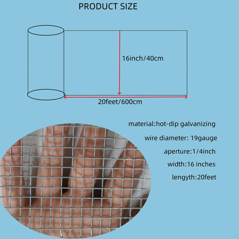 Built Tough Galvanized Hardware Cloth Mesh Roll For Chicken Coops And Backyard Critter Shields Rabbit Snake Gopher Shield Wire Screen Yard Ready Setup 16 By 20 Foot 19 Gauge Quarter Inch dimensions with hand showing mesh detail.