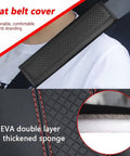 Universal Car Seat Belt Cover Pads Crafted From Breathable Leather With Thick Soft Sponge Padding, detailed view on seat.