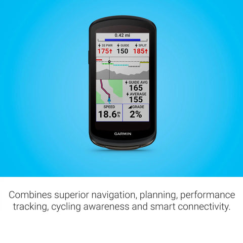 Edge 1040 Solar GPS Bike Computer With Solar Charging Lens showing navigation and performance tracking on screen.