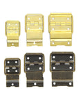 Close-up of Four Pack Antique Brass Door Hinge Set For Cabinets And DIY Projects, Classic Decorative Butt Hinges, top view