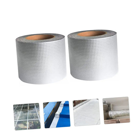 Two rolls of heavy-duty repair tape with super sticky adhesive for leak stopping on flexible pipes, roofs, and outdoor gear.