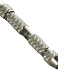 Real Deal Double Ended Pin Vise With Reversible Collet Chuck grips small drills and taps, silver knurled metal body, precise tool.