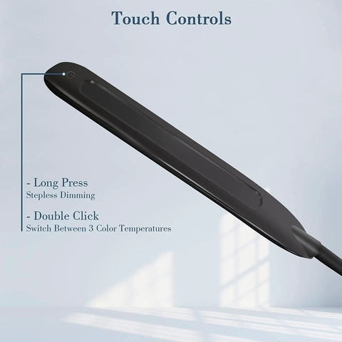 Touch controls detail on 2 In 1 LED Floor Lamp With 3 Color Temperatures And Stepless Dimming, Adjustable Heights 60cm, 100cm, 140cm, Detachable Rod To Convert To Table Lamp, 10W Desk Light For Home Office Reading Bedside Black.