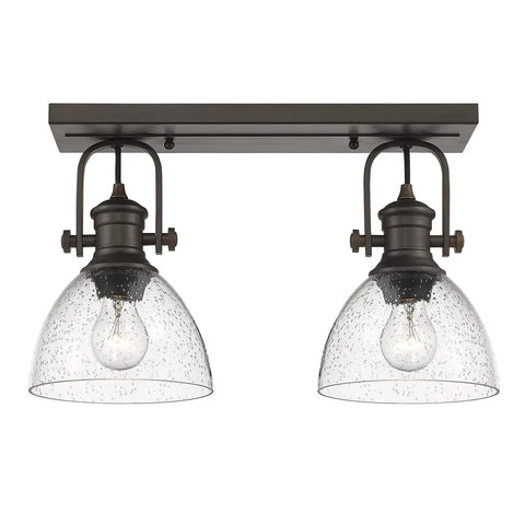 Hines Vanity Light in Rubbed Bronze with Seeded Glass Shade, Transitional Steel Fixture for Bathrooms and Hallways, 2-light design
