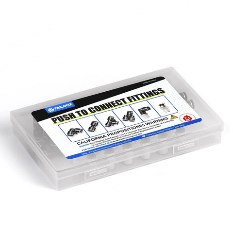 Push To Connect Pneumatic Fittings Kit 36 Piece Set For Air Lines 1/4 OD To 1/8 NPT Includes Case and Label