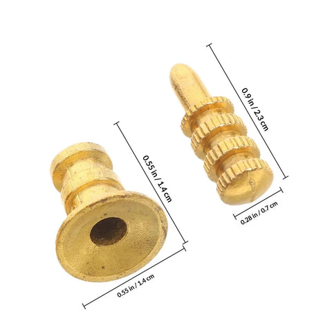 Golden Zinc Alloy And Copper Shelf Support Brackets 24 Sets with Hidden Table Pins and Sockets, showing size details