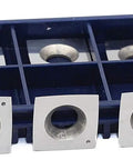 Premium Solid Carbide Woodworking Insert Blades in storage tray, featuring square 15x15mm blades for plywood and MDF.