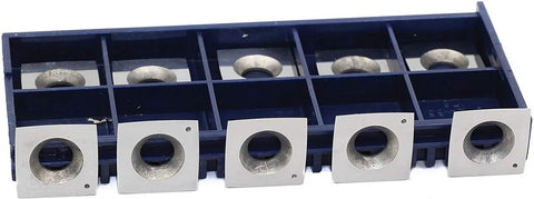 Premium Solid Carbide Woodworking Insert Blades in storage tray, featuring square 15x15mm blades for plywood and MDF.