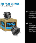 Two Piece Front Left And Right Wheel Bearing And Hub Assembly Kit Compatible With 2010 2015 Toyota Prius 2012 2015 Prius Plug In 2011 2017 Lexus CT200h Replacement With Heavy Duty Precision Fit displayed in packaging with two assemblies visible.